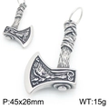 Viking axe titanium steel pendant with intricate carved totem, dimensions 45x26mm, weight 15g - Battle Axe Pendant (KP117769-LU) / Steel Color (KP117769-LU)