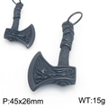 Vintage Nordic Viking battle axe pendant in matte black titanium steel, 45x26mm size - Battle Axe Pendant (KP117770-LU) / Black (KP117770-LU)