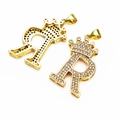 Gold-plated letter R crown pendant with micro-paved cubic zirconia on white background - Letter R