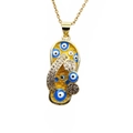 Gold flip flop pendant necklace with yellow enamel evil eye and sparkling crystals - Flip-Flop (Yellow) / Yellow