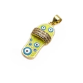 Golden flip-flop pendant with green enamel, evil eye motifs and micro-set zircons - Yellow