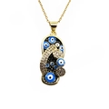 Macro view of crystal encrusted flip flop pendant with evil eye patterns on gold chain - Flip-Flop (Black) / Black