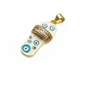 Evil Eye flip flop pendant in gold-plated brass with micro-set cubic zirconia stones - White