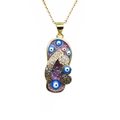 Macro detail of flip-flop pendant with purple enamel evil eye charms and rhinestones - Flip-Flop (Purple) / Purple