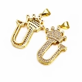 Gold plated crown letter U pendant with micro-paved zircons and hollow honeycomb back - Letter U