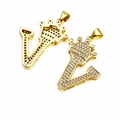Golden micro-pave zircon crown letter V pendant with sparkling white stones and bail - Letter V