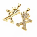 Golden micro-pave zircon crown letter X pendant with a honeycomb hollow back - Letter X