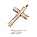 14K gold plated copper cross pendant with baguette-cut cubic zirconia 27x40mm size - Large