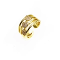 Detail eines 14k vergoldeten dreischichtigen Rings mit Mikro-Pavé-Zirkonia-Herzen - Einstellbar Offen / Dreilagiger Herzstil (1)