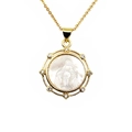 Collar dorado con colgante de Virgen María en nácar y marco de circonitas cúbicas - Estilo Virgen María con Circonia (3)