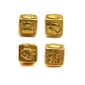 Macro view of four golden zodiac cubes with embossed animal motifs and Fu character - Cow Pig Mouse Zodiac Style (3)