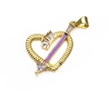 Golden heart pendant with purple enamel and white zircon stone on white background - Purple