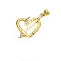 Detailed macro view of heart pendant with gold metal winding texture and crystal stones - White