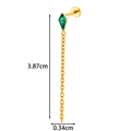 Premium G23 titanium kite green zircon labret stud earring with long dangling tassel chain - Emerald Green Rhombus Style (T2578-2) / Gold