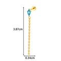 Gold-plated titanium piercing stud featuring a blue kite zircon and long tassel chain - Sky Blue Rhombus Style (T2578-4) / Gold