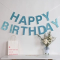 Pancarta azul de Happy Birthday con purpurina para decoración de pared de cumpleaños - Azul