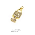 Zirkonia besetzter goldener Schloss- und Schlüsselanhänger für Ketten oder Armbänder - Rechteckiges Blumenschloss (19)