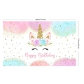 Unicorn birthday party backdrop featuring gold glitter stars and size dimensions 180x110cm - Unicorn Style