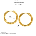 Close-up detail showing the 16mm diameter and texture of gold plated stainless steel hoop earrings - Half Mesh Splicing Style (SE989G)