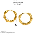 Elegant 18k gold plated 304 stainless steel bamboo textured hoop earrings 15mm size - Bamboo Mesh Style (SE985G) / 15mm / Gold