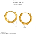 Gold-plated stainless steel bamboo hoop earrings, 15mm diameter, waterproof and hypoallergenic - Bamboo Texture Style (SE986G) / 15mm / Gold