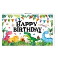 Dinosaur birthday banner backdrop measuring 180cm x 110cm with colorful cartoon patterns - Dinosaur Style