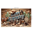 Detail view of wild west happy birthday backdrop with cowboy hat and boots 180x110cm - Western Cowboy Style
