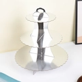3-tier silver cardboard cupcake stand with wave edges for birthday party decoration - Silver Lace Edge
