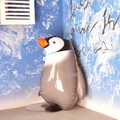 Cute walking penguin balloon in silver and white with steady transparent plastic base - Penguin