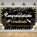 Pancarta de graduación negra y dorada con texto Congratulations Graduate y motivos festivos - Tipo A (110-180cm)