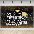 Pancarta de graduación negra y dorada con purpurina y diseño Congrats Grad - Tipo B (110-180cm)
