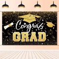 Fondo de graduación negro y dorado con brillo y texto de felicitación GRAD - Tipo D (110-180cm)