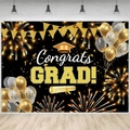 Congrats Grad Hintergrund Schwarz und Gold mit Ballons und Glitzer für Abschlussfeiern - Typ G (110-180cm)