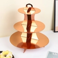 Rose gold three-tier cardboard cupcake stand with cloud handle for birthday party - Rose Gold Round Edge