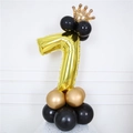 32 Zoll goldene Zahl 7 Ballon mit Krone und schwarzer Latex-Basis für Geburtstagsdeko - Gold Nummer 7