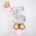 Silver number 5 foil balloon set with a gold crown and pink base for birthday party decor - Silver Number 5