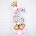 Silver number 6 foil balloon kit with gold crown and pink base for 6th birthday - Silver Number 6