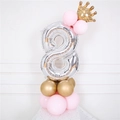 32-inch silver number 8 foil balloon with crown and pink latex base for party - Silver Number 8