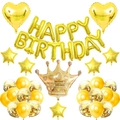 Set palloncini Happy Birthday dorati con corona, cuori e stelle in alluminio - Oro