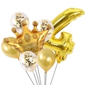 Cluster of golden crown and number 4 foil balloons with sequin latex balloons for party deco - Golden Crown Number 4 (JSHGSZ1QQS)