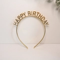 Golden plated metal Happy Birthday headband with letters and anti-slip teeth design - Gold