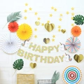 Unicorn theme macaron party set with colorful paper fans and happy birthday banners - Rainbow Unicorn Theme