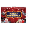 Hollywood theme birthday backdrop featuring red theater curtains and film props in 180x110cm - Theater Movie Style