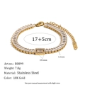 Elegante bracciale tennis in acciaio inossidabile placcato oro 18K con zirconi lucidi - Stile Rettangolare (B0899) / Oro