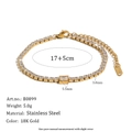 Elegante bracciale tennis in acciaio inossidabile placcato oro 18K con zircone quadrato - Taglio Quadrato (B0899) / Oro