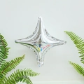 Silver four-pointed star foil balloon with metallic mirror finish for party decoration - Silver