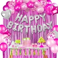 Set decorazioni compleanno rosa e argento con palloncini foil e tenda di frange - Set Tenda Lamé Rosa