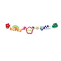 Colorful cartoon party banner with rainbow and flower decorations for kids birthday - Lucky Girl Style