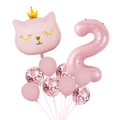 Pink cat balloons set with number 2 and golden crown for girl 2nd birthday party decoration - Cat Number 2 Balloon Bundle