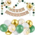 Detailansicht von Kraftpapier Happy Birthday Banner mit grün-weiß-goldenen Luftballons - Retro Zirkulär Fischschwanz-Set